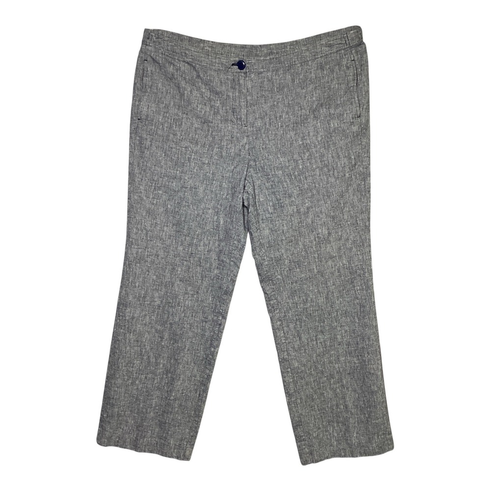 Kim Rogers Pants Linen Blend Women Size 14 Gray Straight Leg Coastal Career